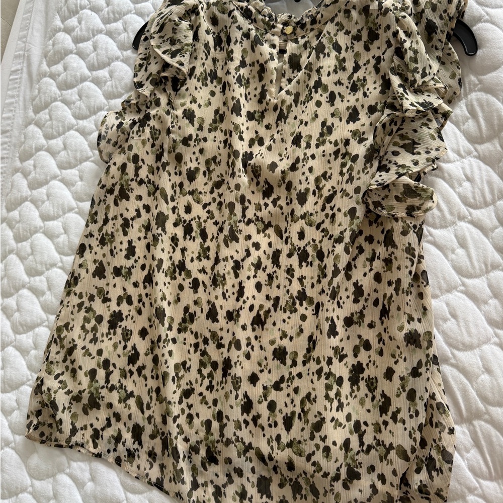 DKNY Ruffled Sleeveless Blouse - Black and Cream - Picture 2 of 4